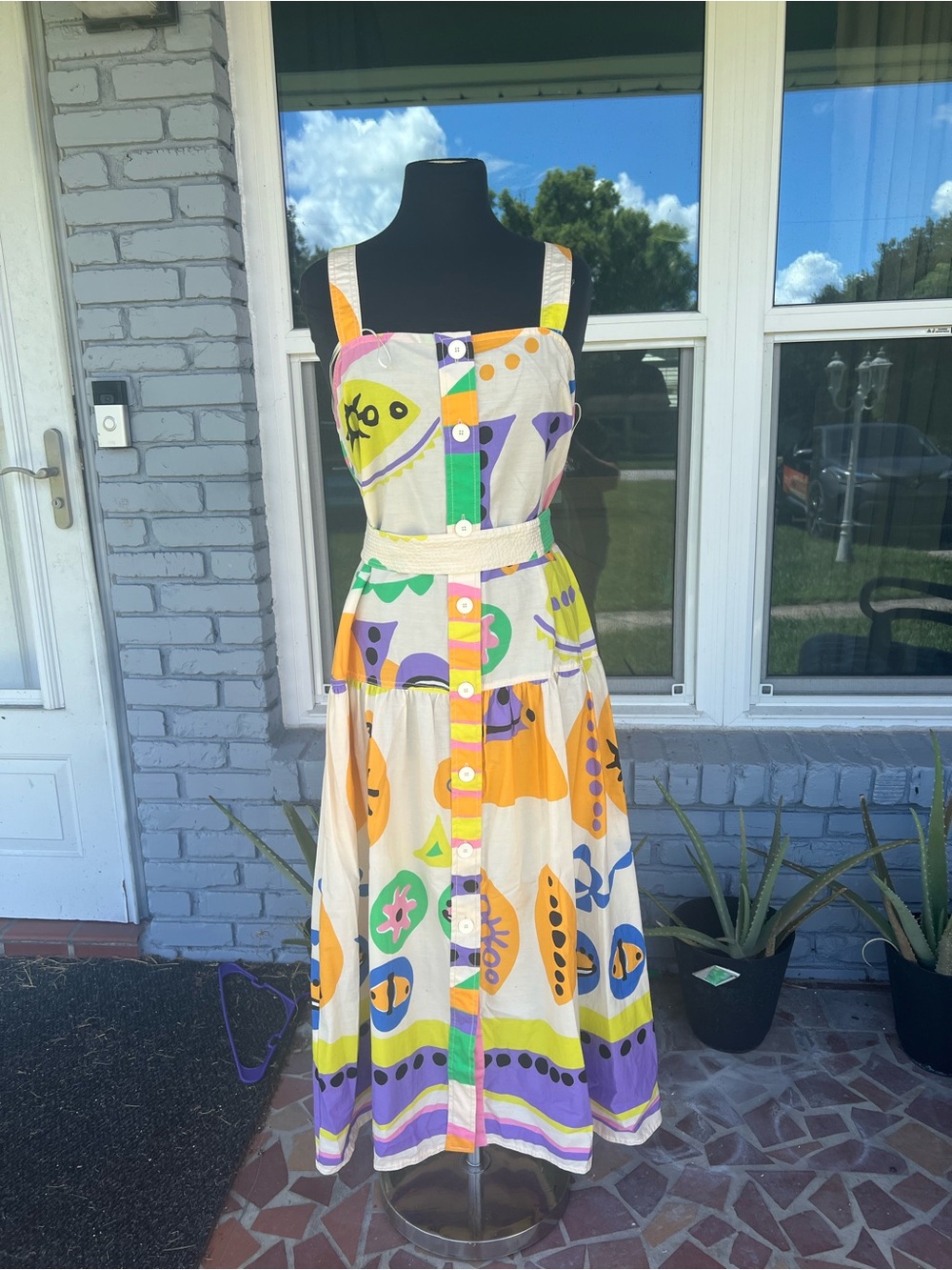 Zara Cream Maxi Dress with Orange, Purple & Green Abstract Print